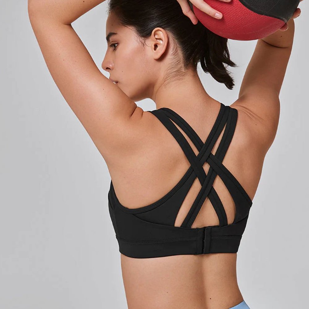 Yvette Womens 36 D-F Black Power Cross Back Padded Running Bra